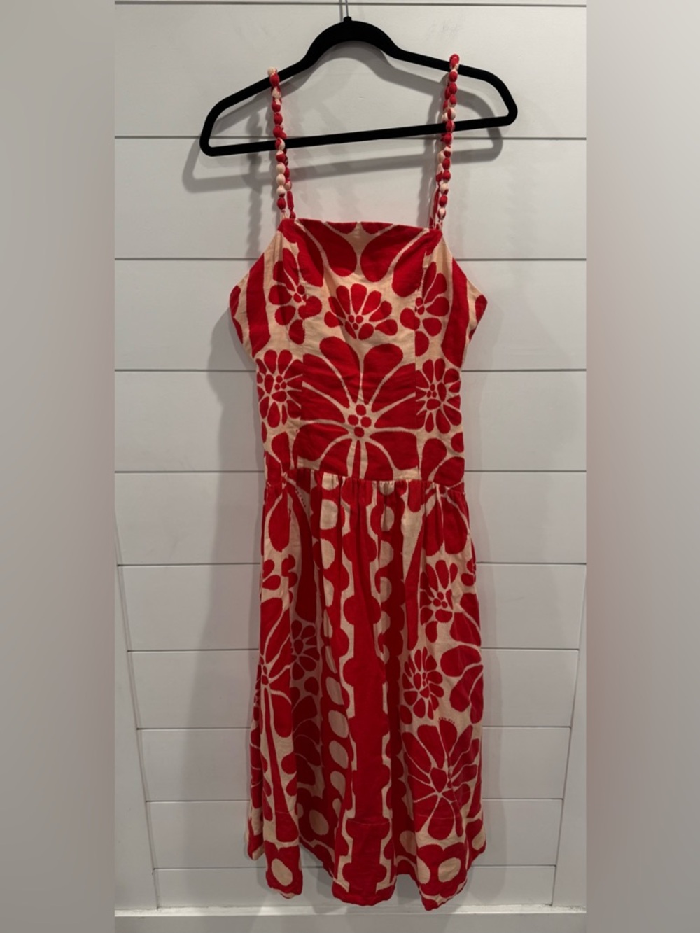 Farm Rio Palermo Sleeveless Midi Dress red floral linen - Picture 4 of 10